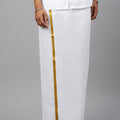 Men 100% Cotton Double Layer White Dhoti with 1"Gold Jari Border Good Will