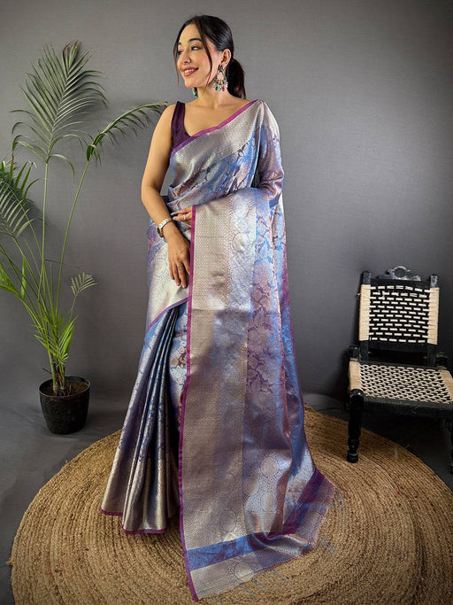 Lavender Bloom Zari Tissue Silk Saree