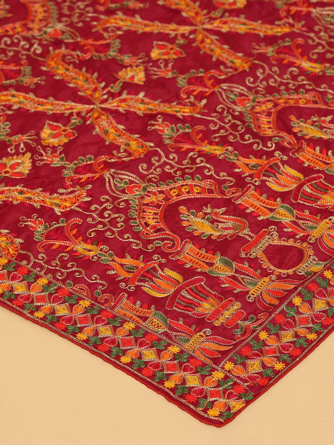 Wine Colour Poly Chiffon Pashmina Threadwork Dupatta