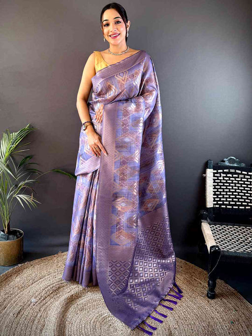 Lavender Banarasi Silk Katan Geometric Saree