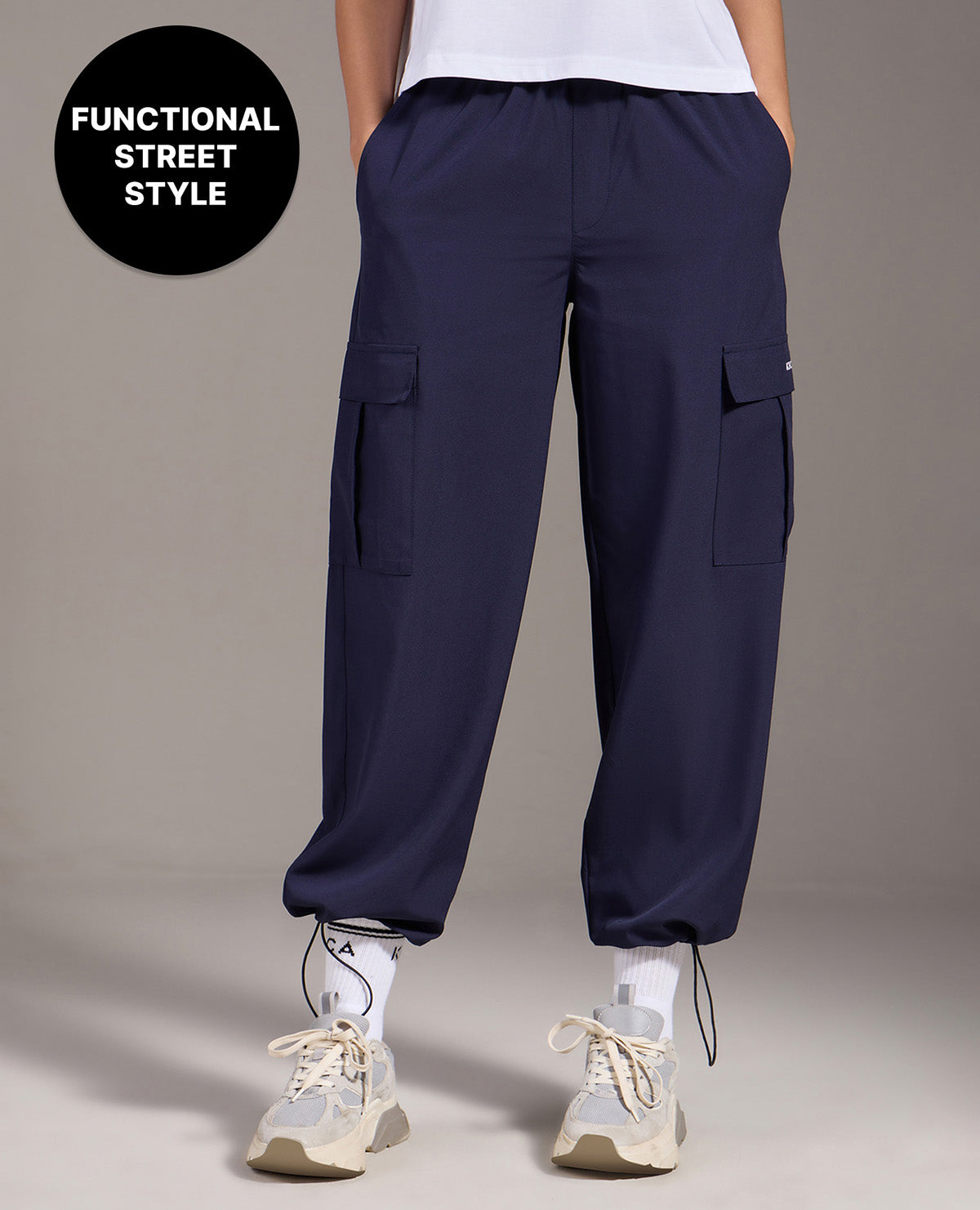 Kica High Waist Cargo Pants in Quick Dry Performance Fabric Navy Blue