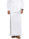 Men Cotton Blend Double Layer White Dhoti with 3/4" Jari Border Silver Heart