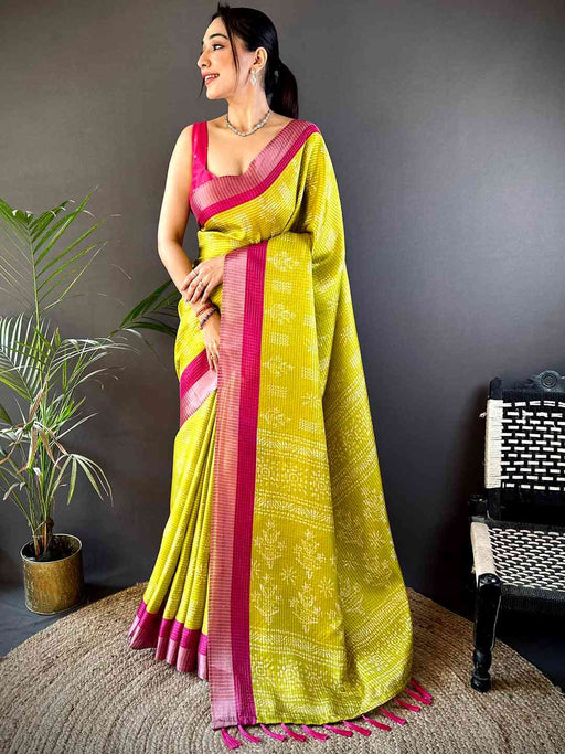 Radiant Yellow Tussar Chex Saree