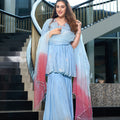 Kaari Pastel Blue Embroidered Muslin Silk Sharara Set