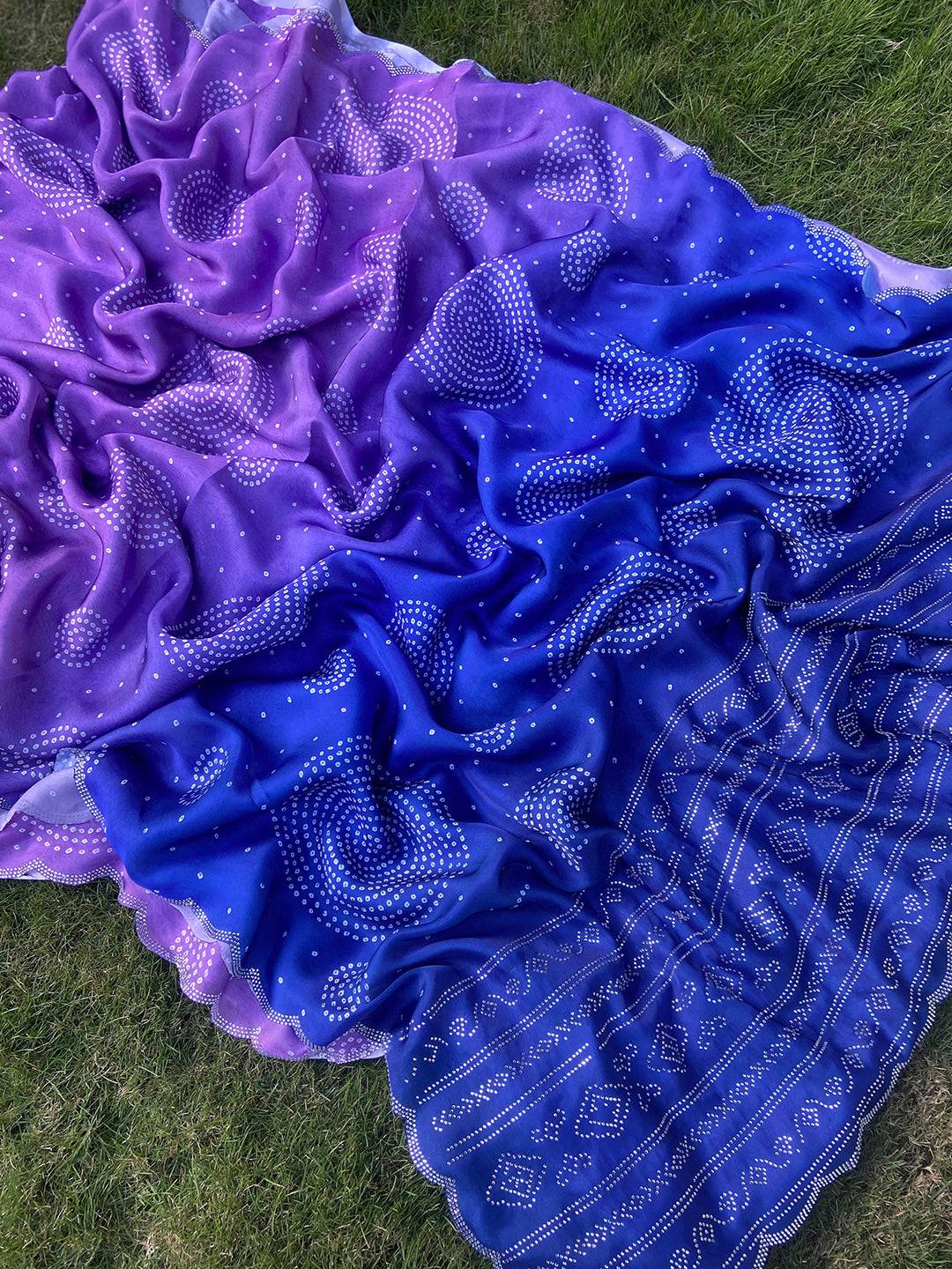 Lavender Georgette Silk Saree with Ombre Bandhej Print & Swaroski Stone Work