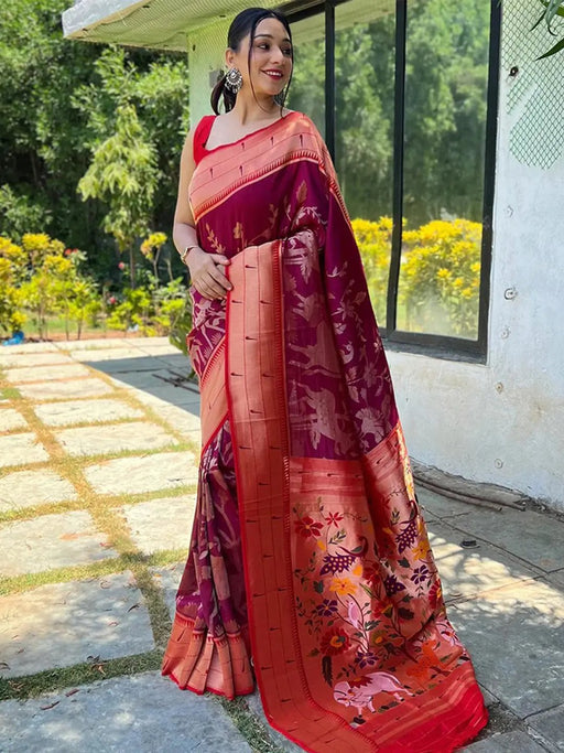 Magenta Wine Paithani Silk Pichwai Saree