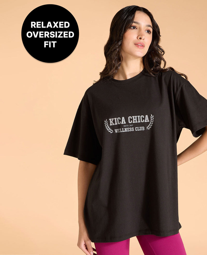Kica Cotton Oversized Printed Graphic T Shirt Black