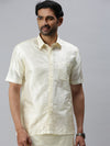 Men Pure Silk Mixed Cream Half Sleeves Shirt