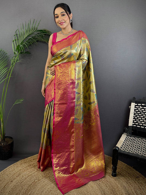 Dharmavaram Feather Zari Woven Saree