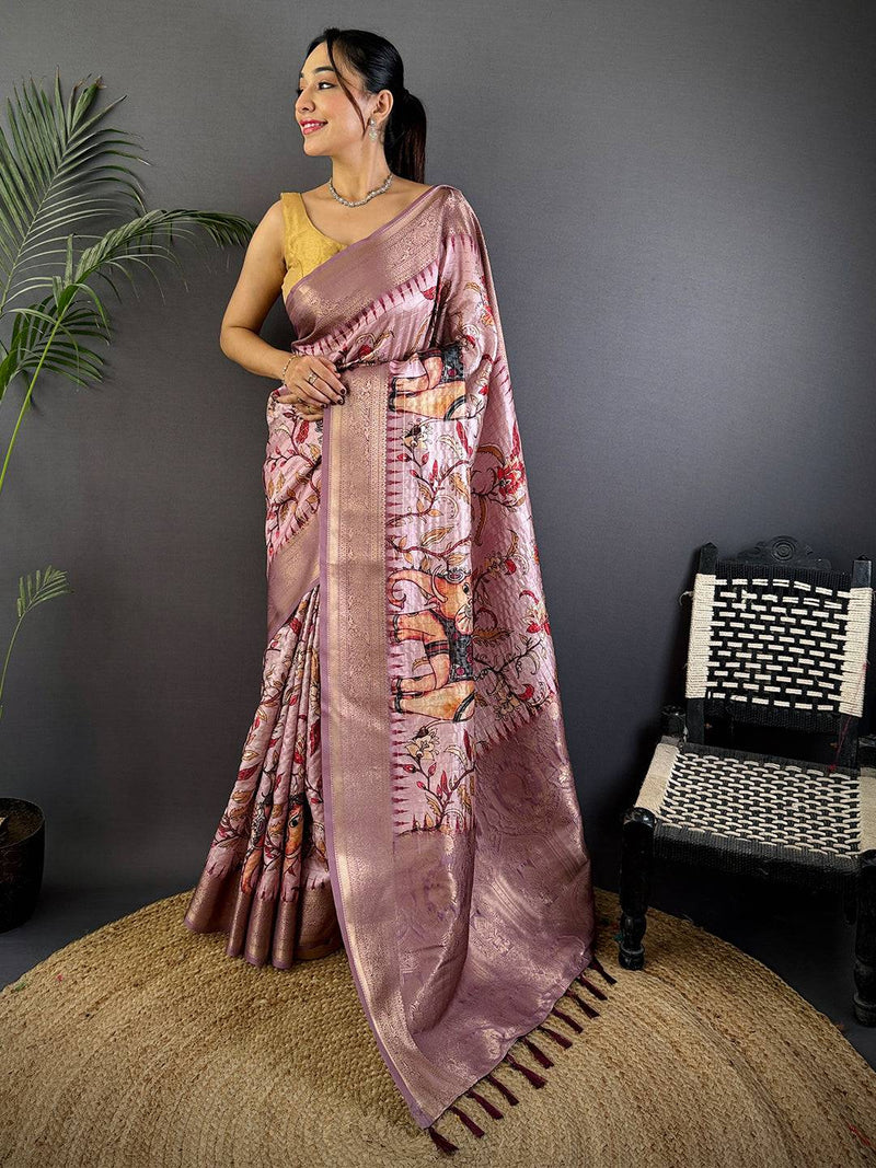 Rose Gold Freehand Design Gadwal Saree