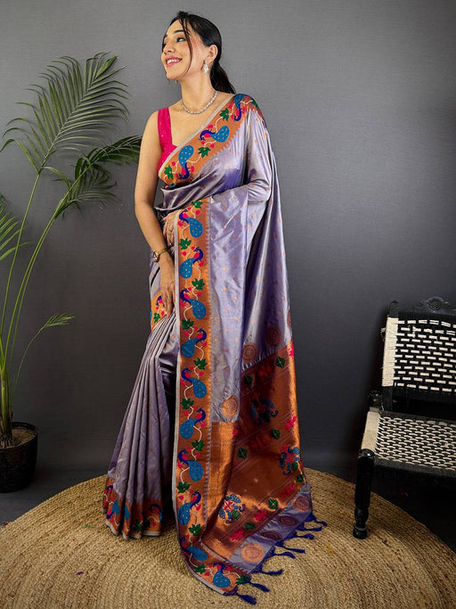 Regal Lavender Yeola Paithani Soft Silk Saree
