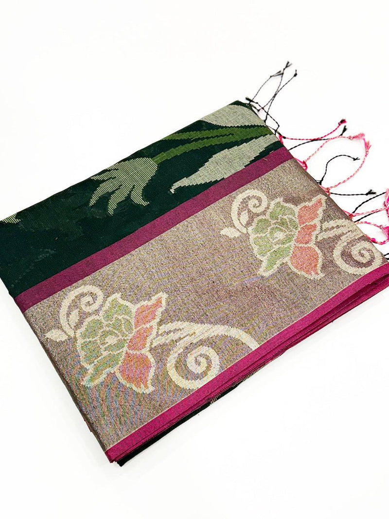 Green Soft Chanderi Pochampally Ikkat Saree