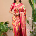 Radiant Pink-Gold Stripe Saree