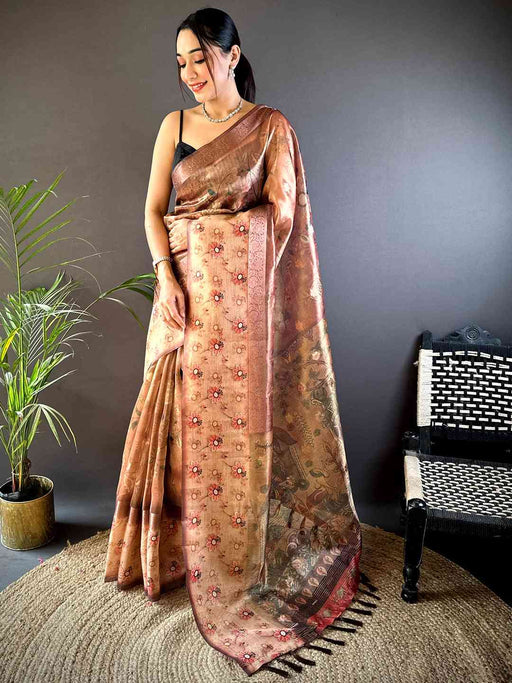 Maroon Floral Satin Bentex Border Saree