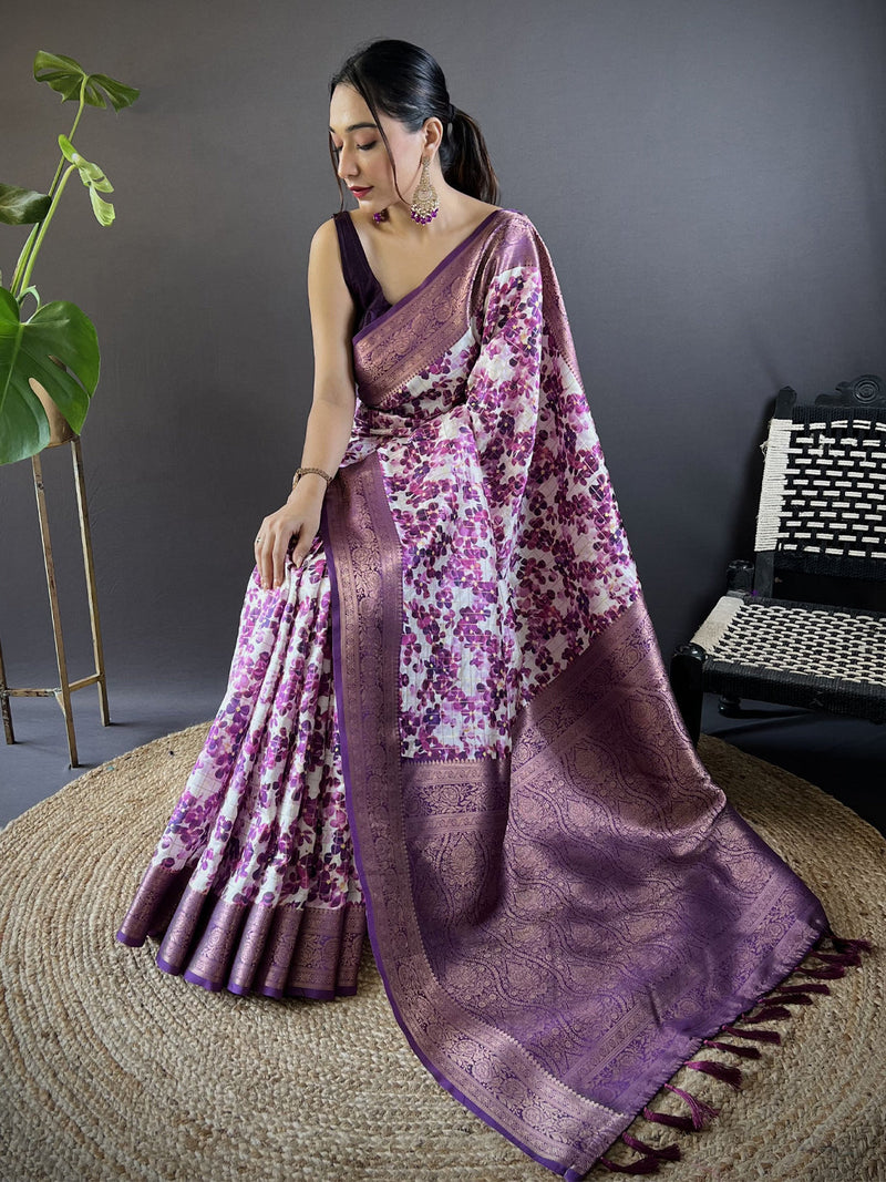 Radiant in Wine Floral Print Saree
