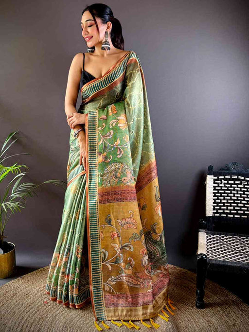 Fern Green Floral Chanderi Saree