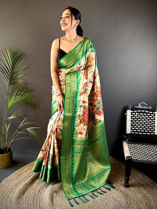 Green Banarasi Silk Pen Kalamkari Saree