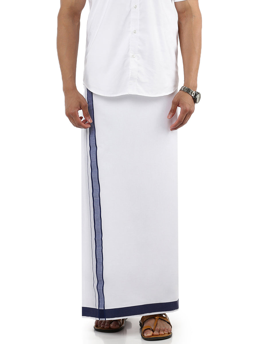 Men 100% Cotton Double Layer White Dhoti with Fancy Border AP08