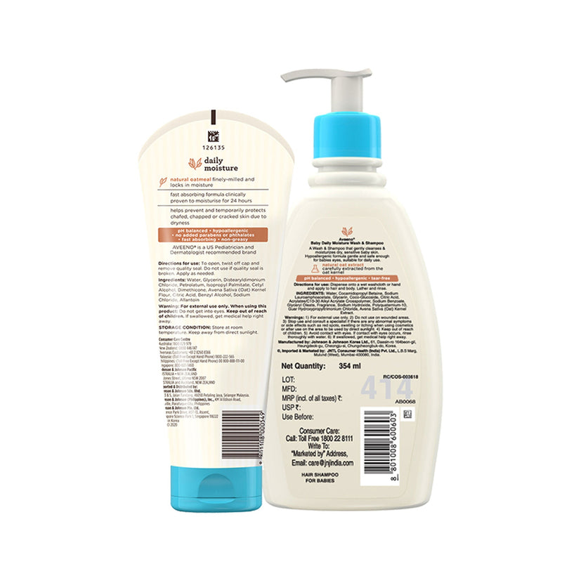 Aveeno Baby Daily Moisturizing Lotion & Wash Shampoo Combo | Dry, Itchy & Sensitive Skin