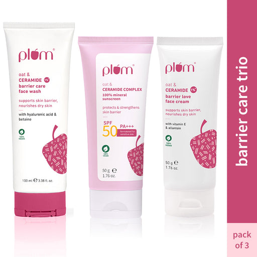 Plum Ceramides Face Wash, Moisturizer & Sunscreen SPF 50 PA+++ Combo for Barrier Repair & Sun Care