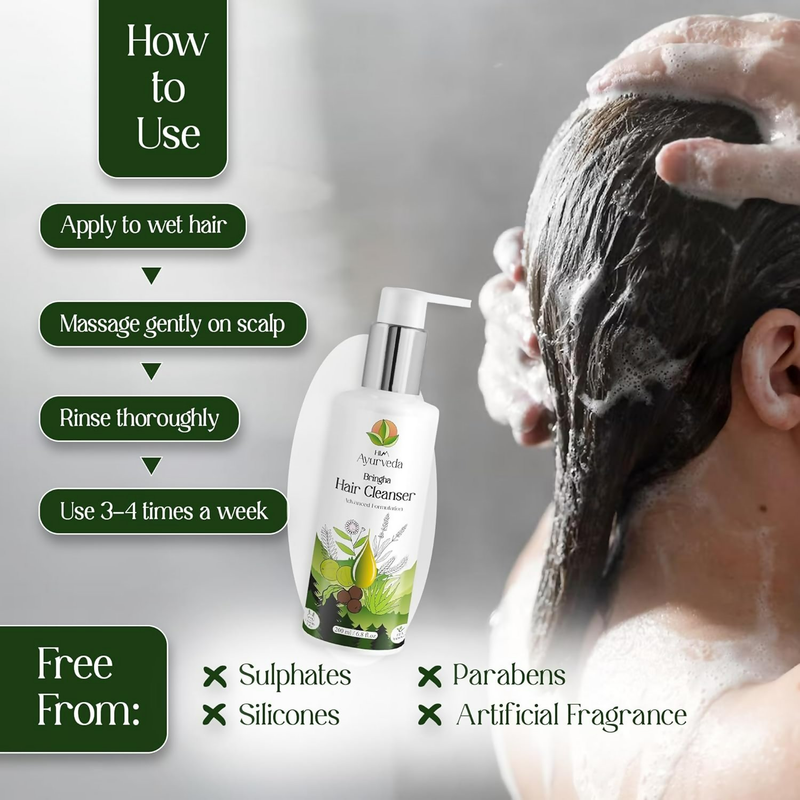 Him Ayurveda Green Tea Bringha Hair Cleanser Ayurvedic Shampoo For Hair Growth & Hair Fall Control