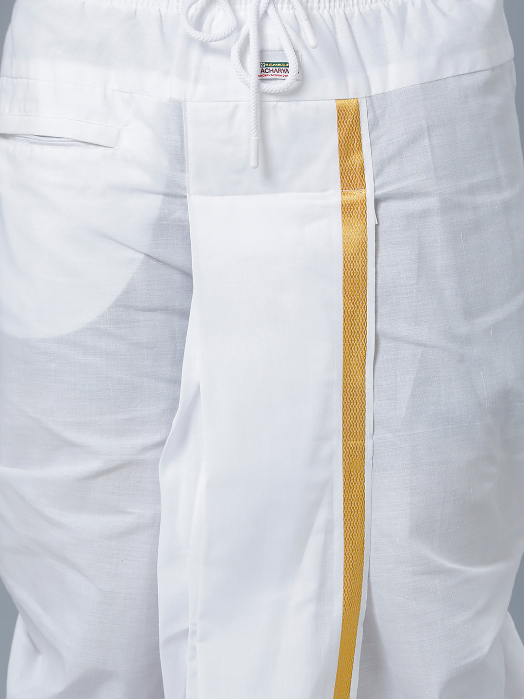 Mens White Shirt with Readymade Elastic Panchakacham  Angavastram Set 3/4" Prakaspathi