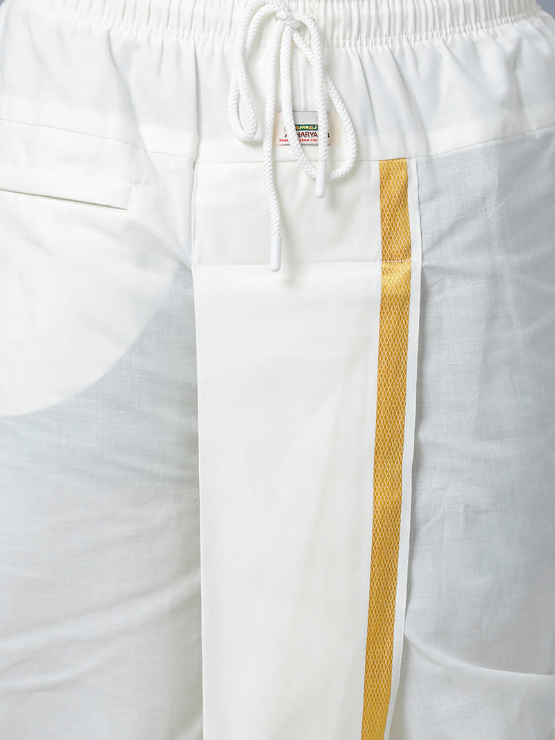 Mens Cream Shirt with Readymade Elastic Panchakacham Angavastram Set 3/4" Prakaspathi