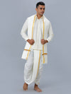 Mens Cream Shirt with Readymade Elastic Panchakacham Angavastram Set 3/4" Prakaspathi