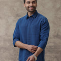 Men Linen Cotton Shirt Dark Blue LF15