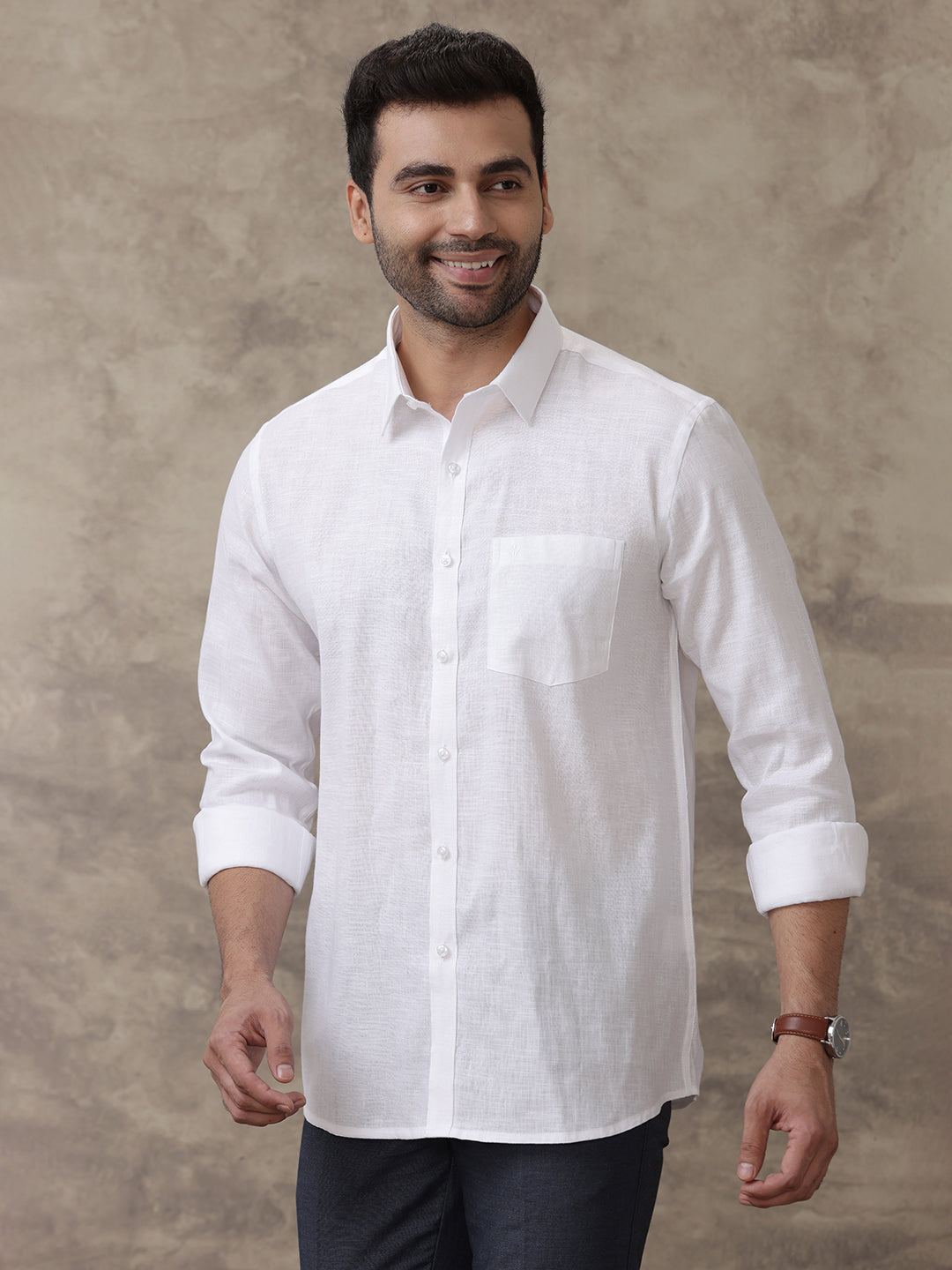 Men RR Linen Cotton White Shirt
