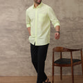 Men Linen Cotton Shirt Light Green LF3