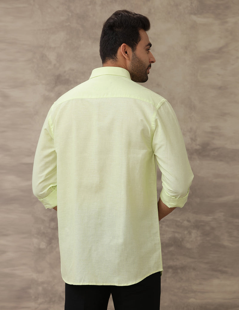 Men Linen Cotton Shirt Light Green LF3
