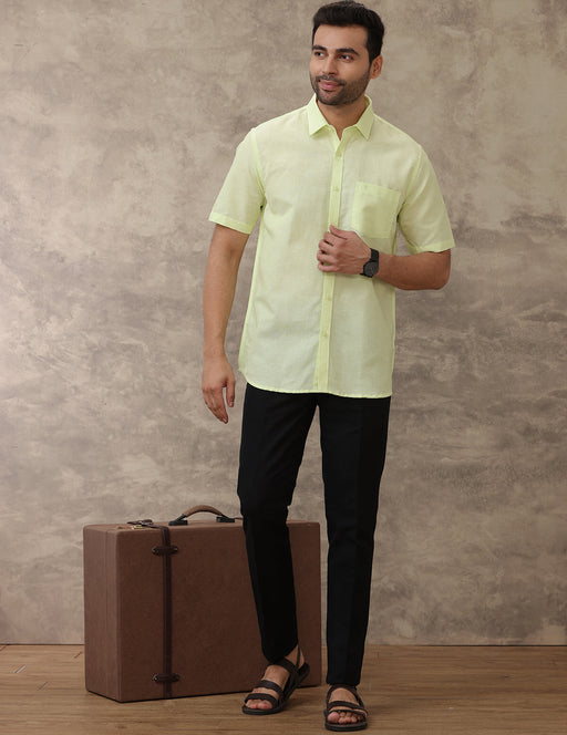 Men Linen Cotton Shirt Light Green LF3
