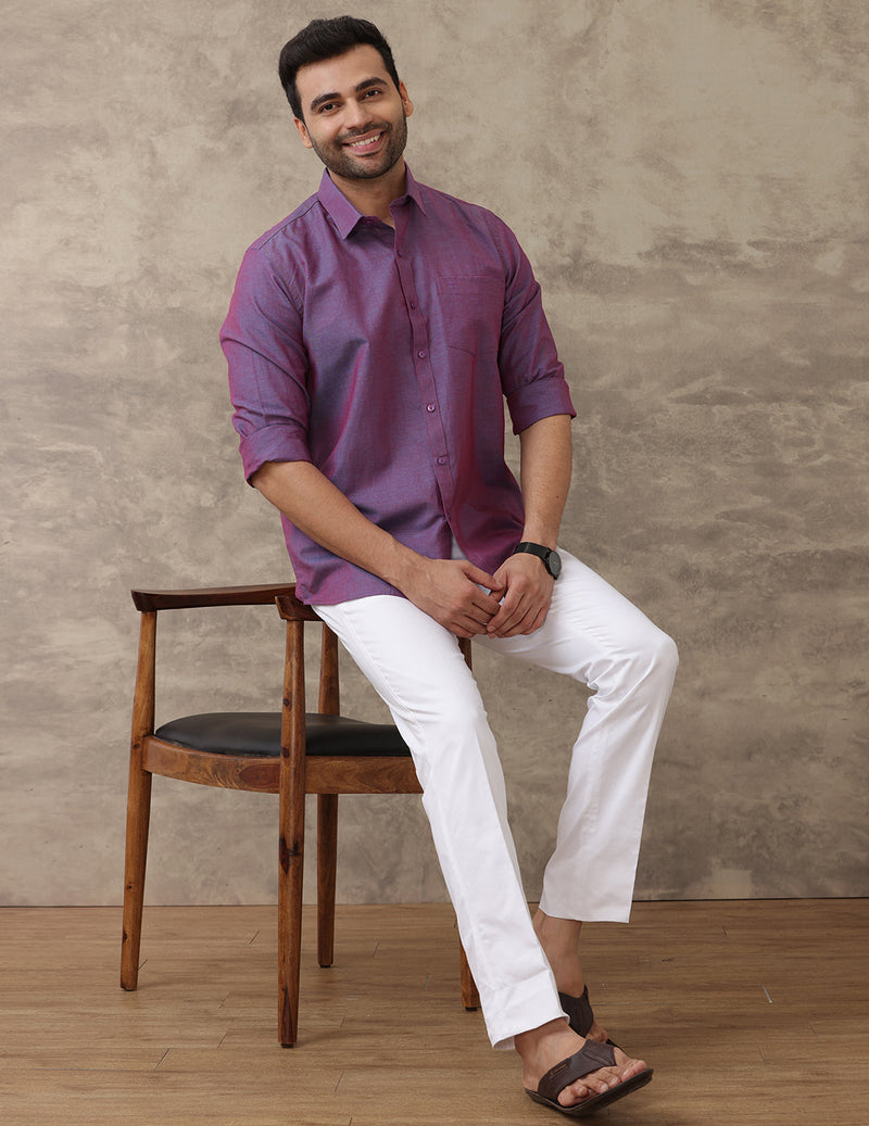 Men Linen Cotton Shirt Dark Purple LF17
