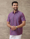 Men Linen Cotton Shirt Dark Purple LF17