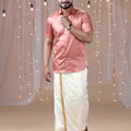 Men Dark Peach Half Sleeves Shirt with Art Silk Double Layer Dhoti Combo PS3