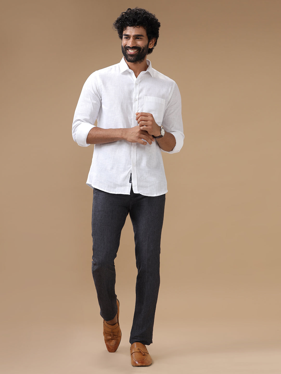 Men Pure Linen White Shirt 5544