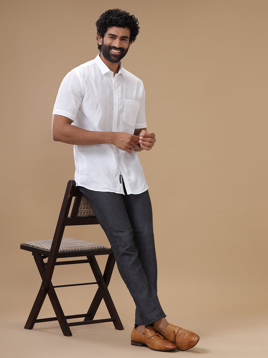 Men Pure Linen White Shirt 5544