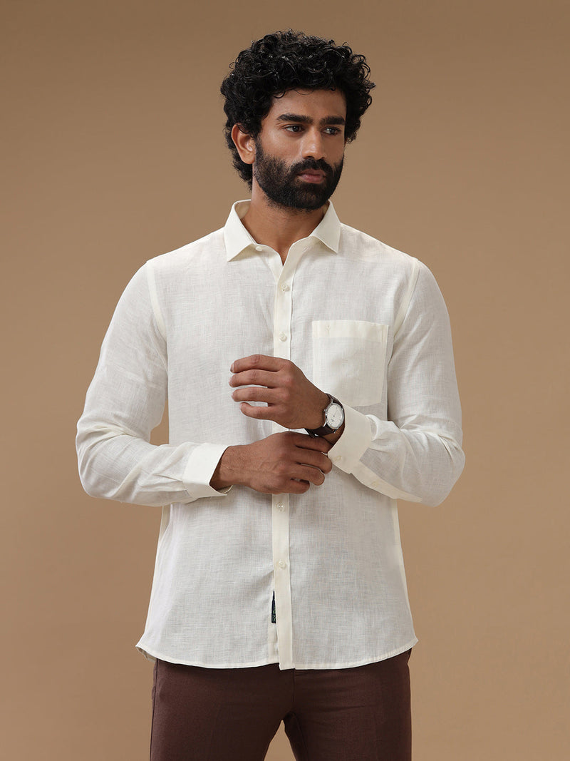 Men Pure Linen Cream Shirt L38