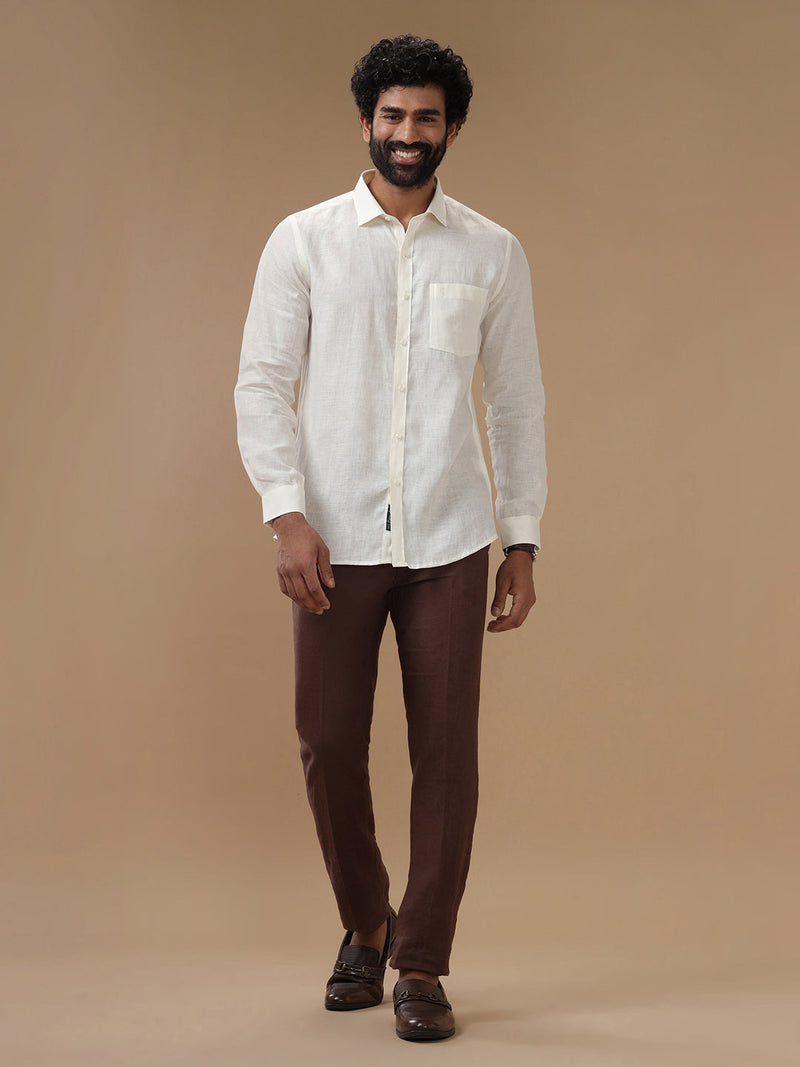 Men Pure Linen Cream Shirt L38