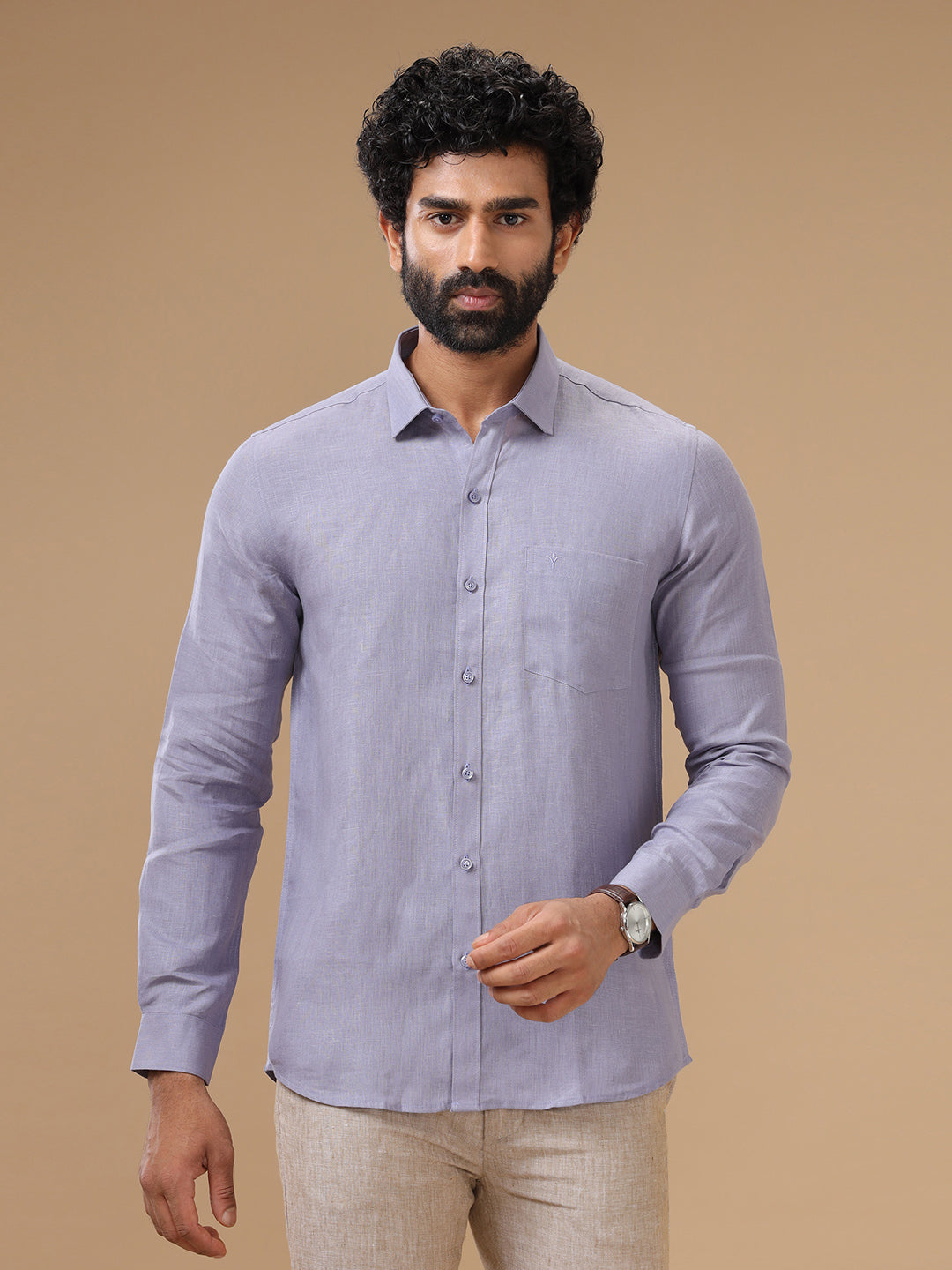 Men Pure Linen  Purple Shirt L108