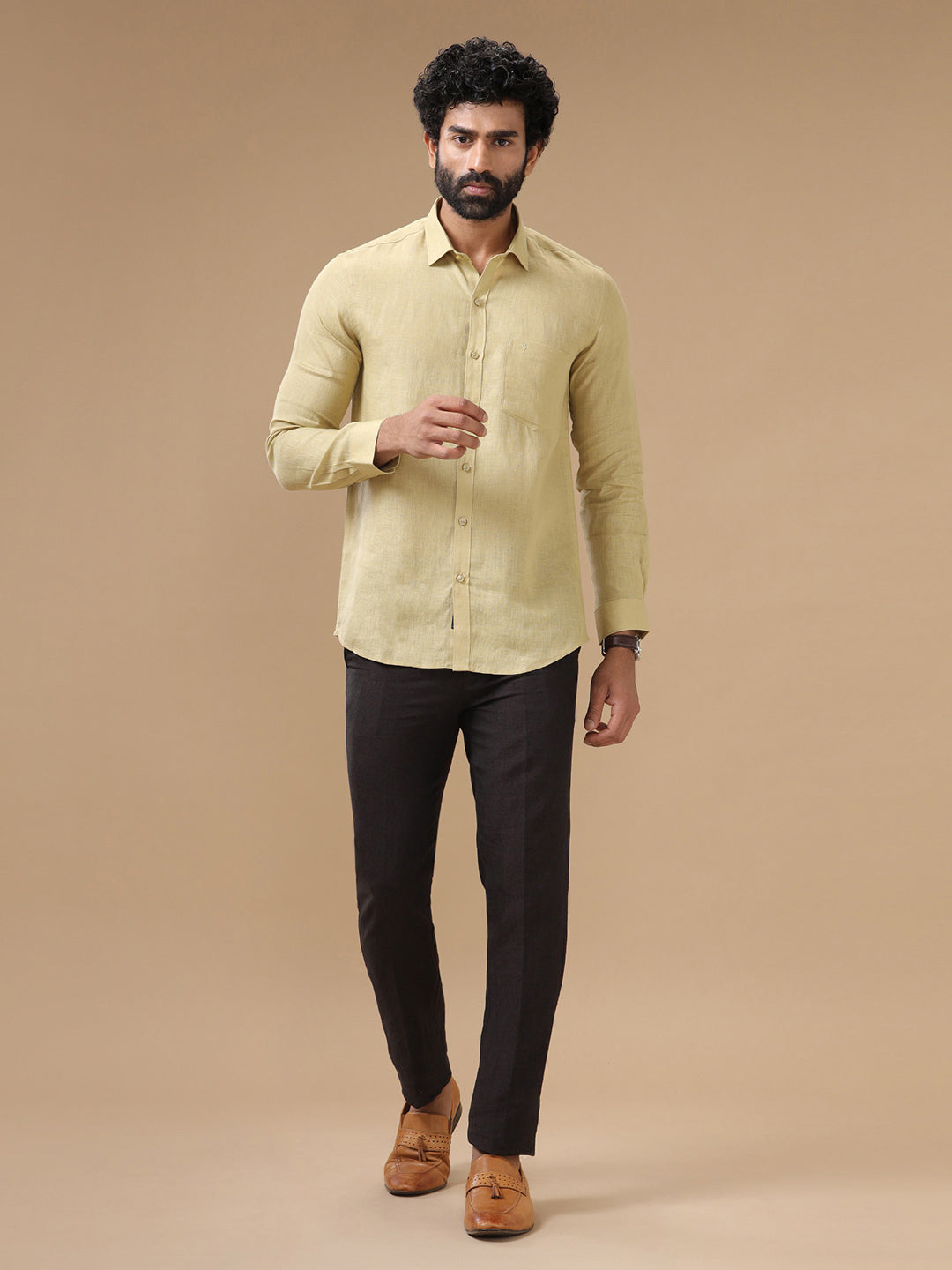 Men Pure Linen Sandal Shirt L112