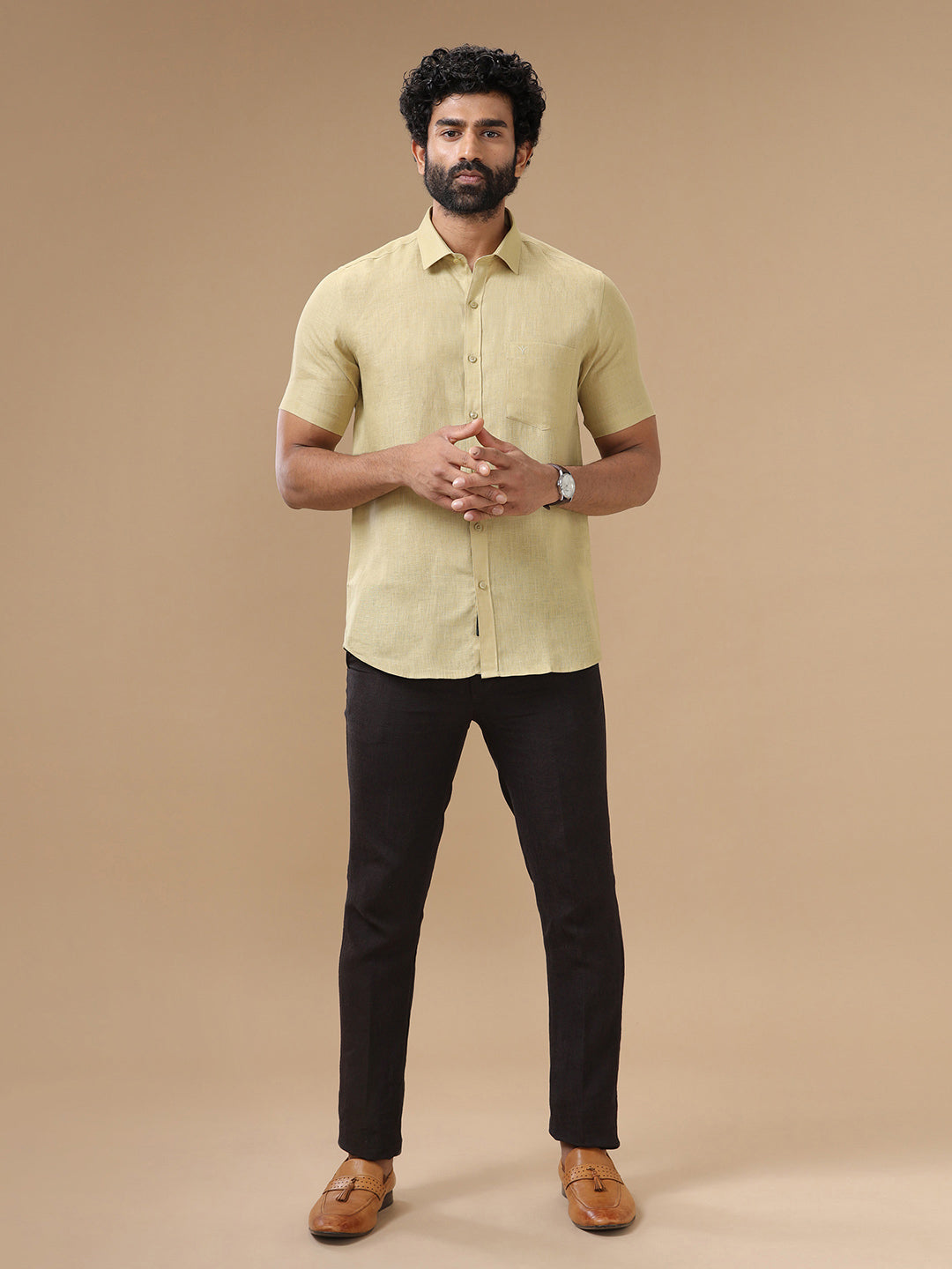 Men Pure Linen Sandal Shirt L112