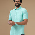 Men Pure Linen Light Blue Shirt L13