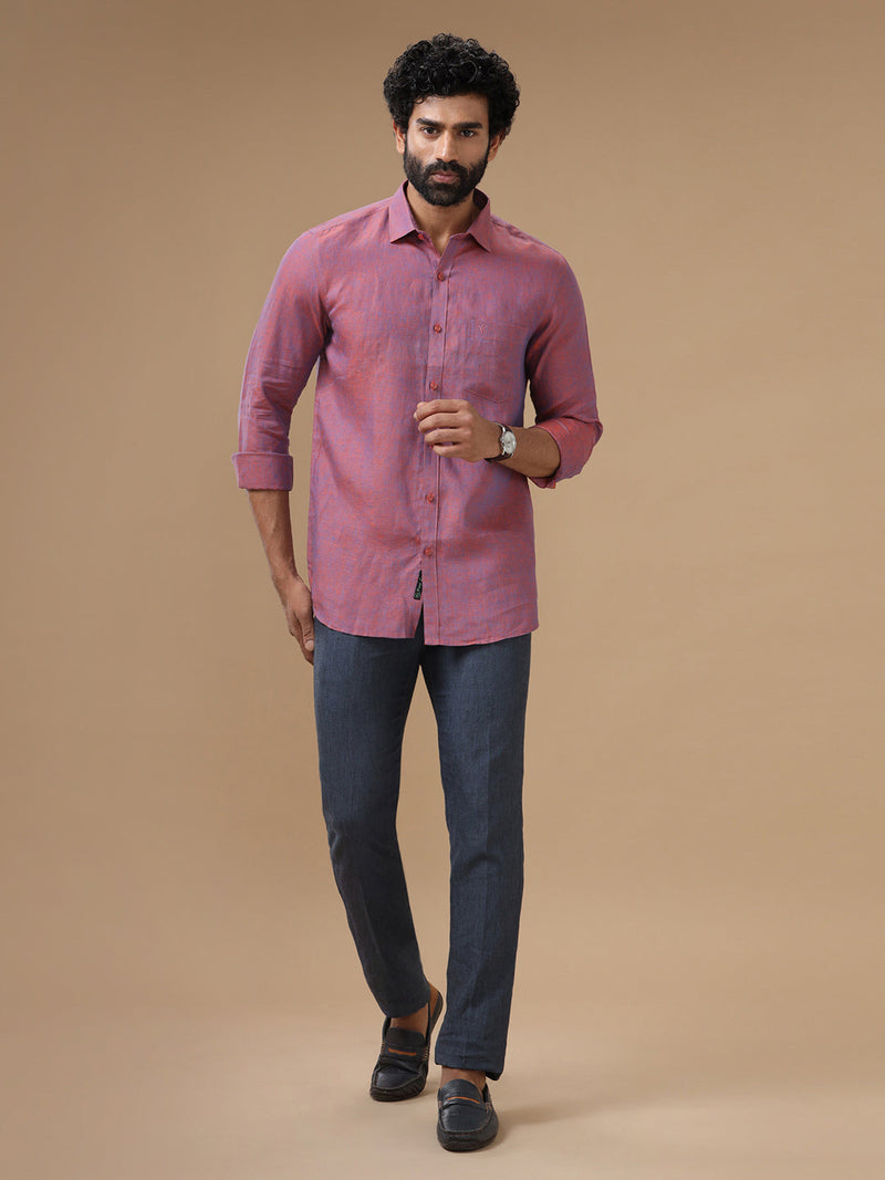 Men Pure Linen Purple Shirt L75