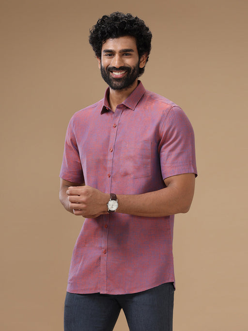 Men Pure Linen Purple Shirt L75