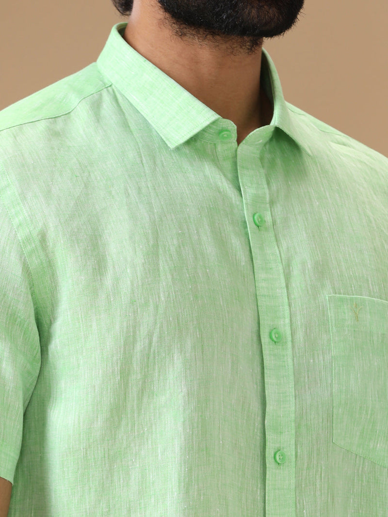 Men Pure Linen Green Shirt L25