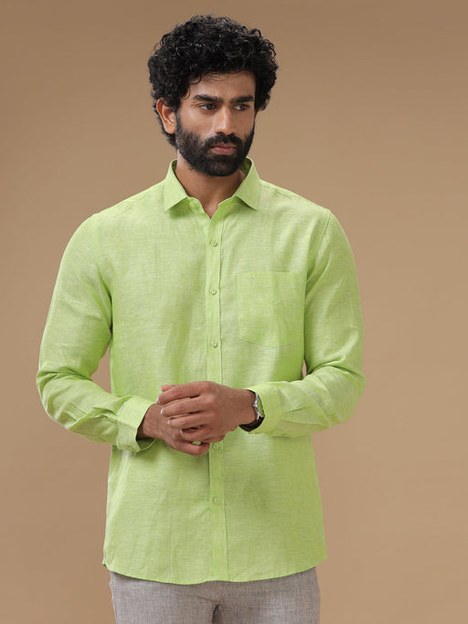 Men Pure Linen Green Shirt L34