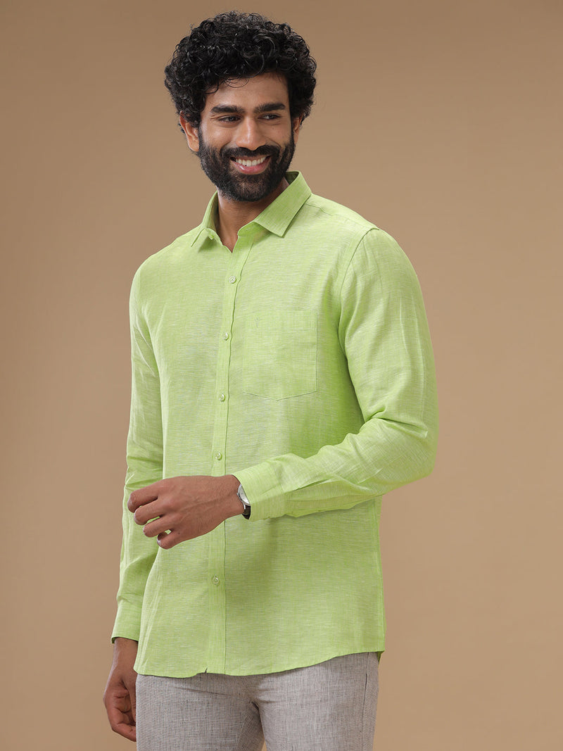 Men Pure Linen Green Shirt L34