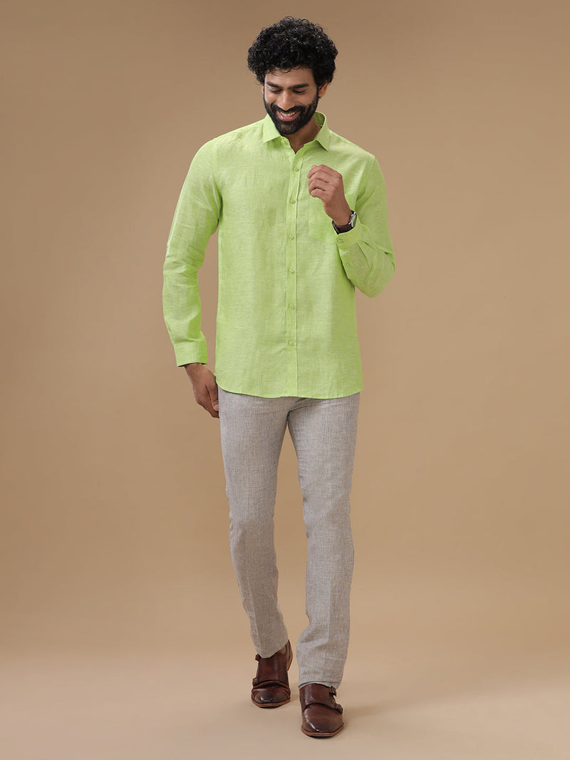 Men Pure Linen Green Shirt L34